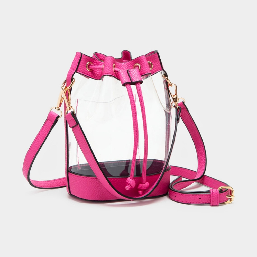 Pink Transparent Leather Clear Bucket Crossbody Bag Purse Womens Accessory